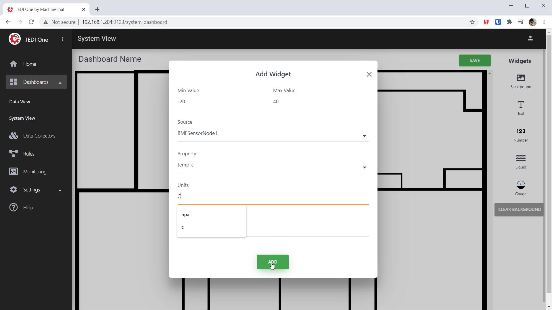 Adding temperature gauge to floorplan in Jedi One